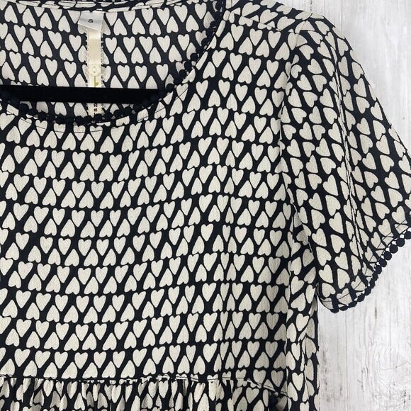 Uncle Frank Tunic Dress Women Sz S Black Cream Heart Print Feminine Romantic Top - Picture 2 of 8